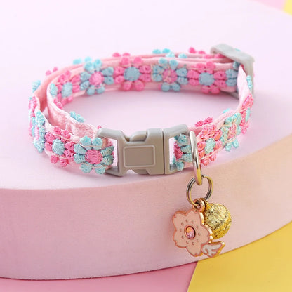 Adjustable Colorful Pet Collar with Bell and Cartoon Footprint Design for Dogs and Kittens