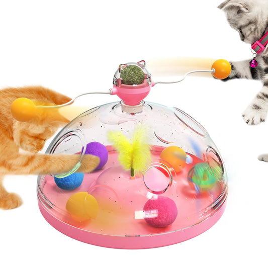 Interactive Indoor Cat Puzzle Toy Set with Spinning Track Balls and Feather Teaser for Mental Stimulation