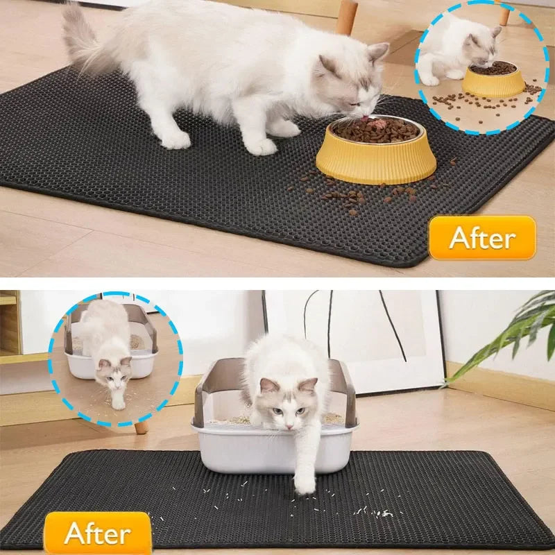 Waterproof Double-Layer Cat Litter Trapping Mat - Pet Litter Box Cleaning Accessory for Cats