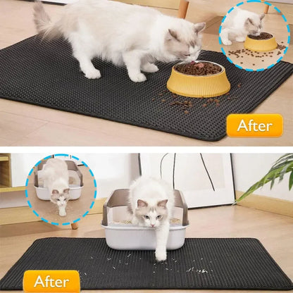 Waterproof Double-Layer Cat Litter Trapping Mat - Pet Litter Box Cleaning Accessory for Cats