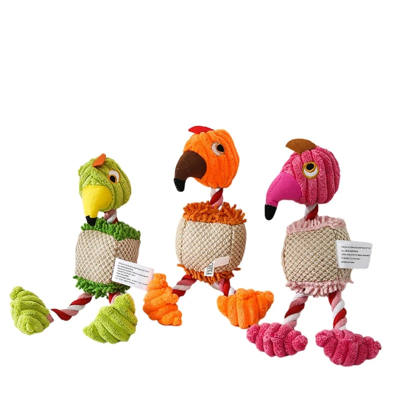 Interactive Plush Dog Toys - Bird Shaped Squeaky Chew Ropes for Small and Large Pets