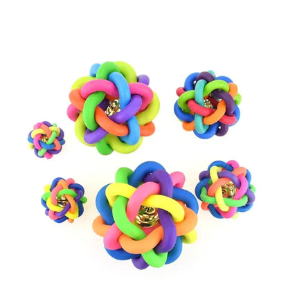 Interactive Rainbow Dog and Cat Toy Ball with Bell - Ideal for Chewing, Fetching, and Playtime