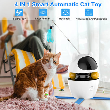 4-in-1 Indoor Electric Interactive Cat Toy with Ball, Feather, and Automatic Laser Chaser - USB Rechargeable
