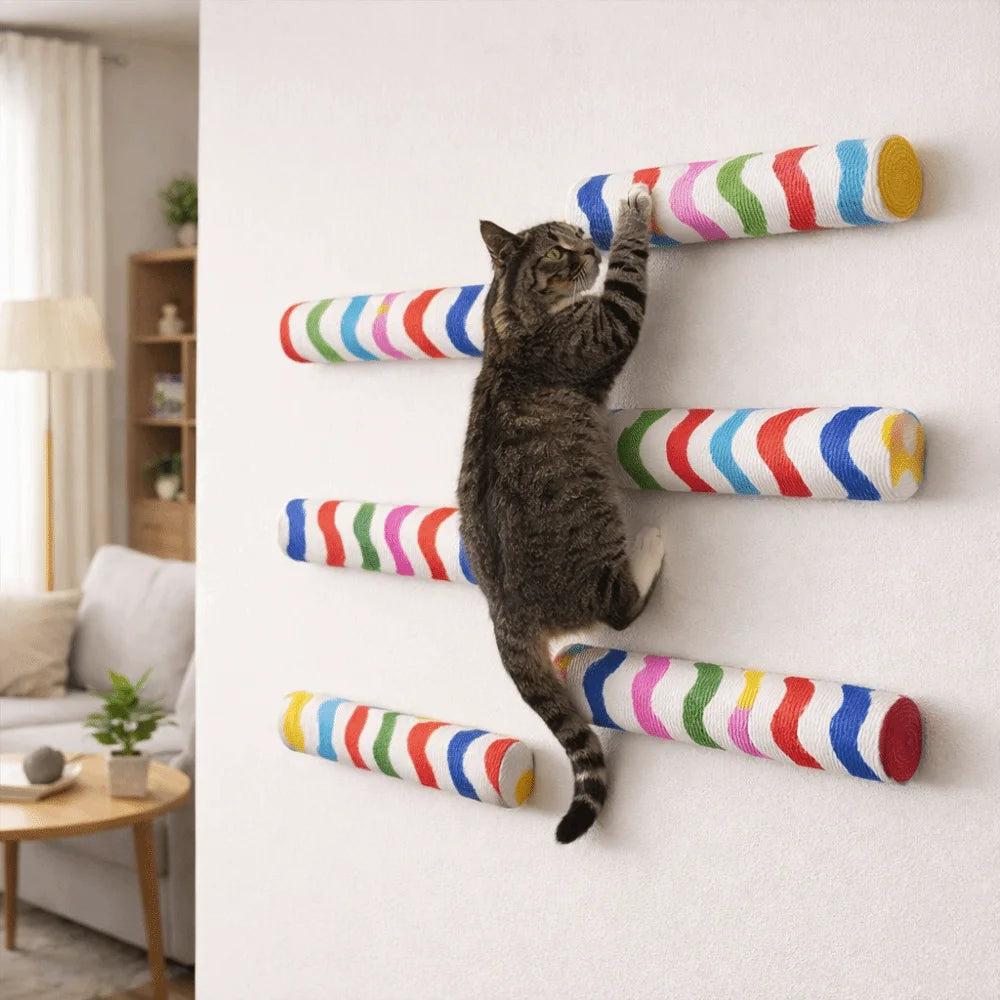 Wall-Mounted Self-Adhesive Cat Scratching Post - Durable Space-Saving Cylinder Design for Pet Furniture and Toys