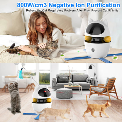 4-in-1 Indoor Electric Interactive Cat Toy with Ball, Feather, and Automatic Laser Chaser - USB Rechargeable