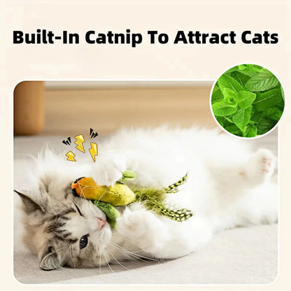 Interactive Plush Cat Toy with Realistic Bird Sounds and Catnip for Indoor Cats and Kittens