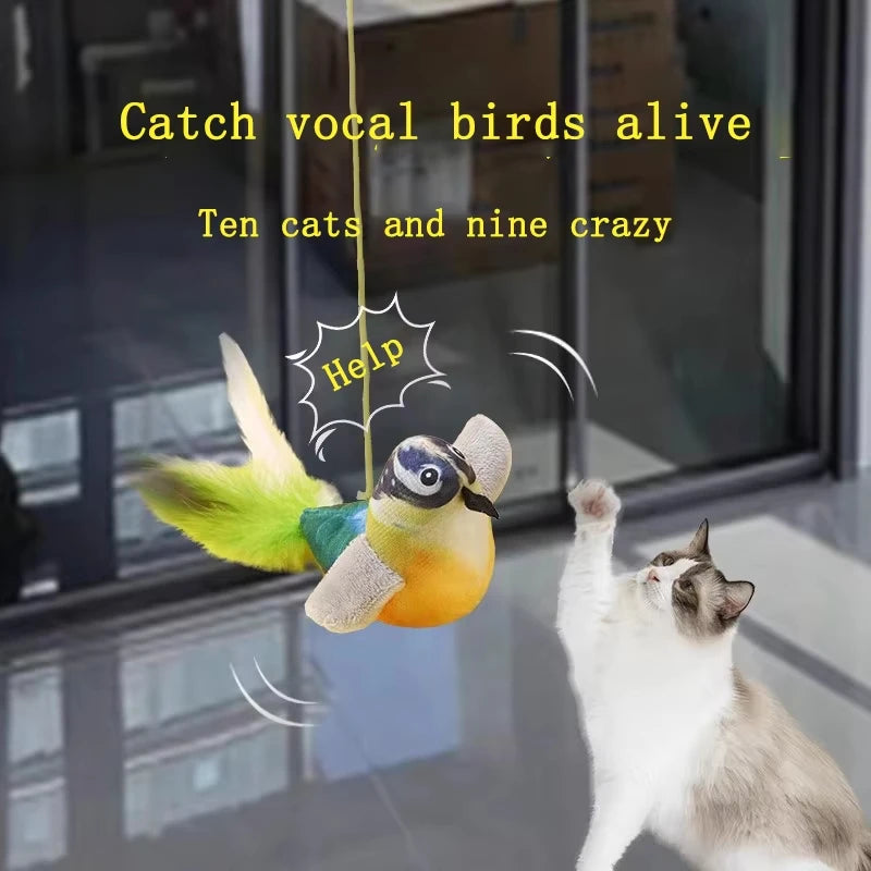 Interactive Plush Cat Toy with Realistic Bird Sounds and Catnip for Indoor Cats and Kittens