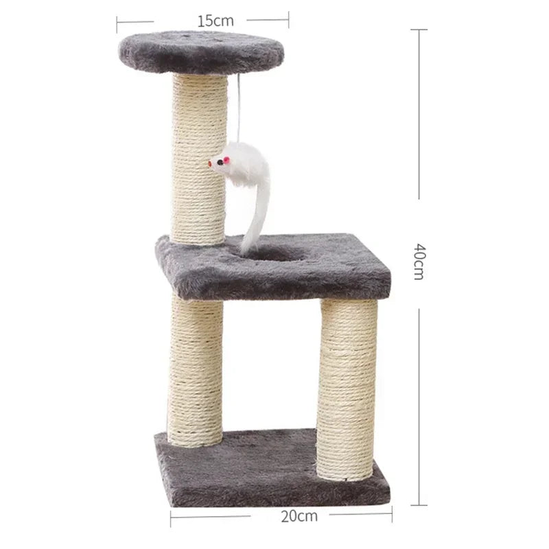 Three-Tiered Cat Scratching Post with Sisal Rope - Tri-Pillar Climbing Frame for Kittens and Cats, Ideal Pet Furniture and Toy
