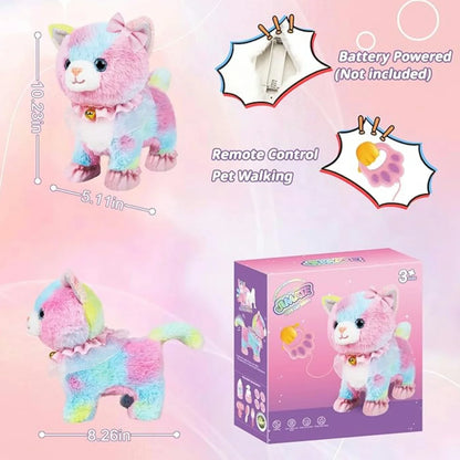 Interactive Realistic Walking Toy Cat for Children, Touch and Voice-Controlled Remote with Leash, Wags Tail, Ideal Birthday and Christmas Gift