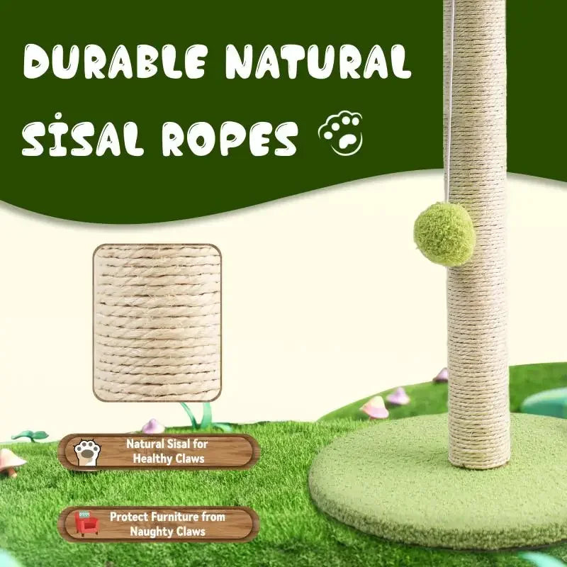 Indoor Cat Scratching Post with Sisal Rope and Leaf Design for Kittens and Cats