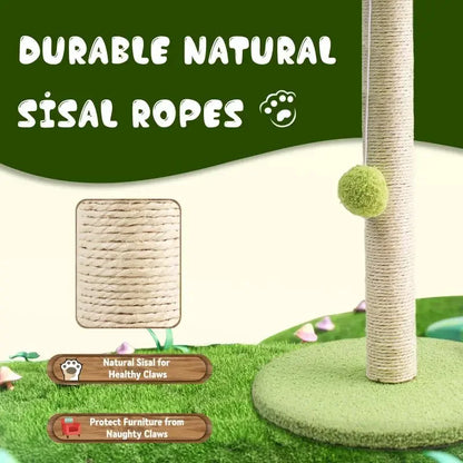 Indoor Cat Scratching Post with Sisal Rope and Leaf Design for Kittens and Cats