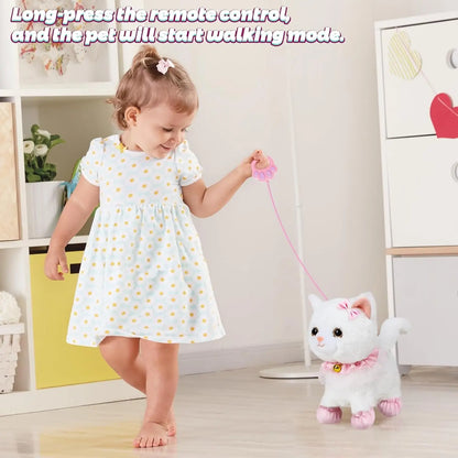 Interactive Realistic Walking Toy Cat for Children, Touch and Voice-Controlled Remote with Leash, Wags Tail, Ideal Birthday and Christmas Gift