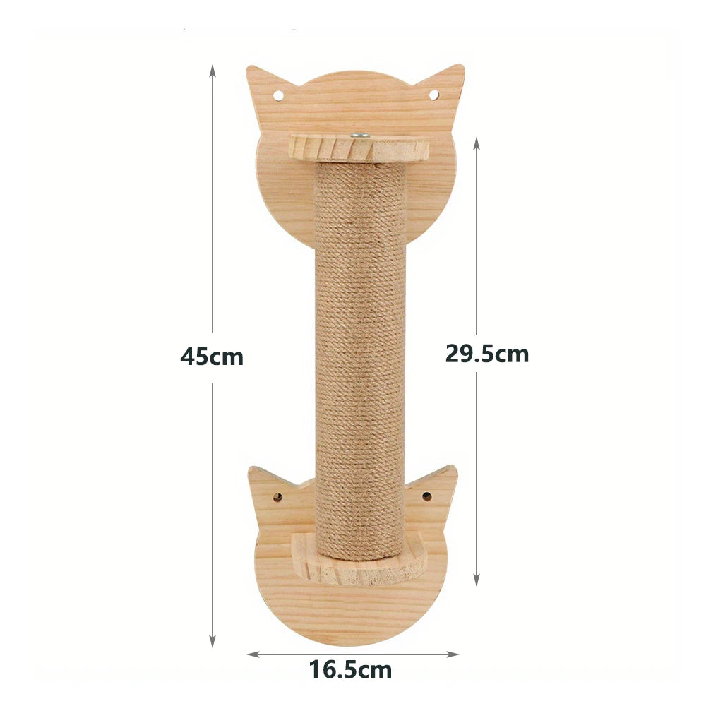 Wall-Mounted Cat Scratching Post with Wood Construction - Indoor Cat Scratcher Tower and Accessories