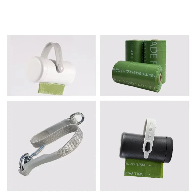 Pet Leash Accessory: Poop Bag Dispenser with Extension Belt for Two Replaceable Bags for Convenient Pet Walking - Moestar