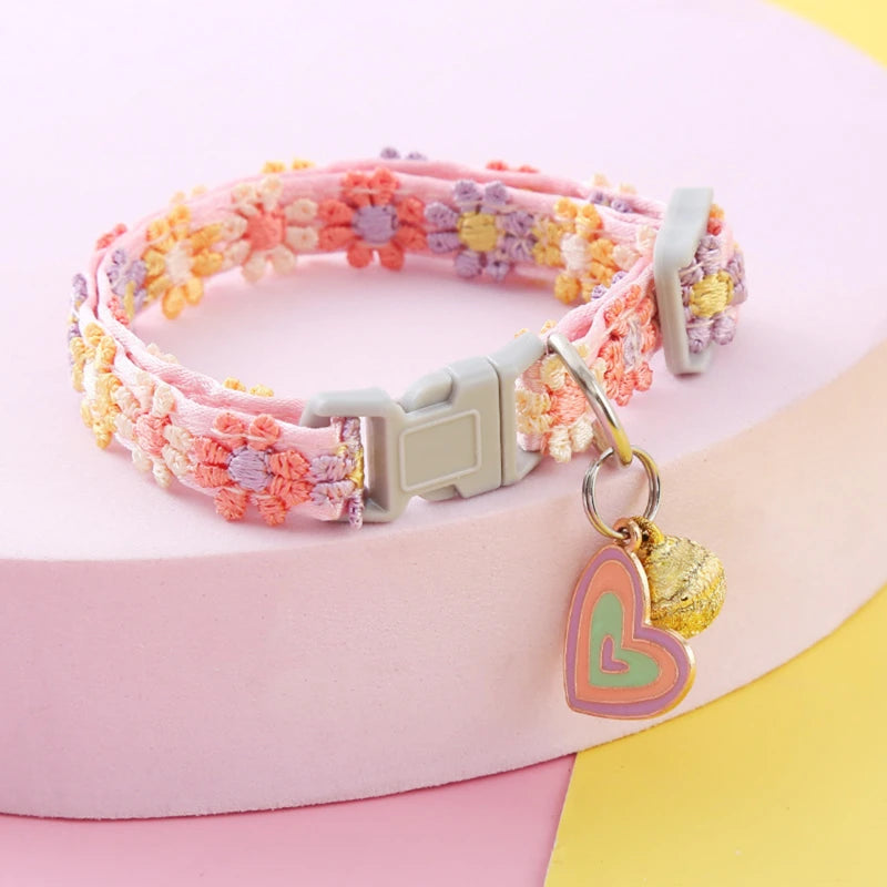 Adjustable Colorful Pet Collar with Bell and Cartoon Footprint Design for Dogs and Kittens