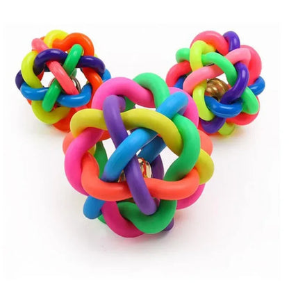 Interactive Rainbow Dog and Cat Toy Ball with Bell - Ideal for Chewing, Fetching, and Playtime