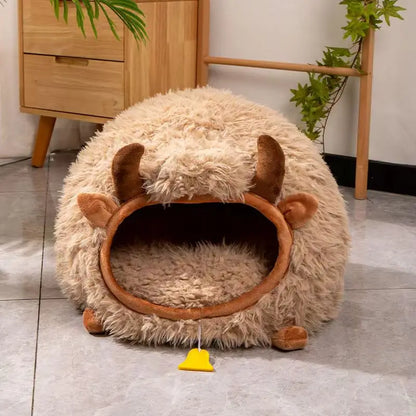 Yak-Shaped Semi-Enclosed Cat Bed - All-Season Winter Warmth for Cats and Small Dogs
