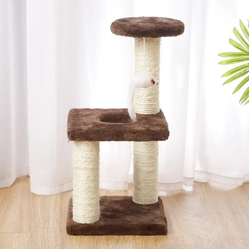 Three-Tiered Cat Scratching Post with Sisal Rope - Tri-Pillar Climbing Frame for Kittens and Cats, Ideal Pet Furniture and Toy