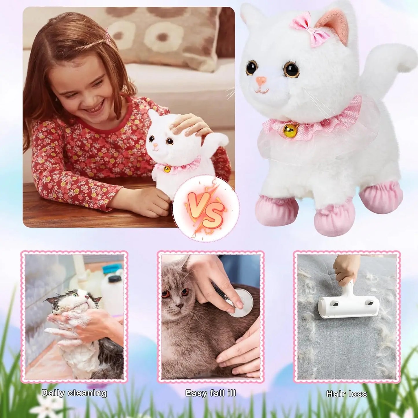 Interactive Realistic Walking Toy Cat for Children, Touch and Voice-Controlled Remote with Leash, Wags Tail, Ideal Birthday and Christmas Gift