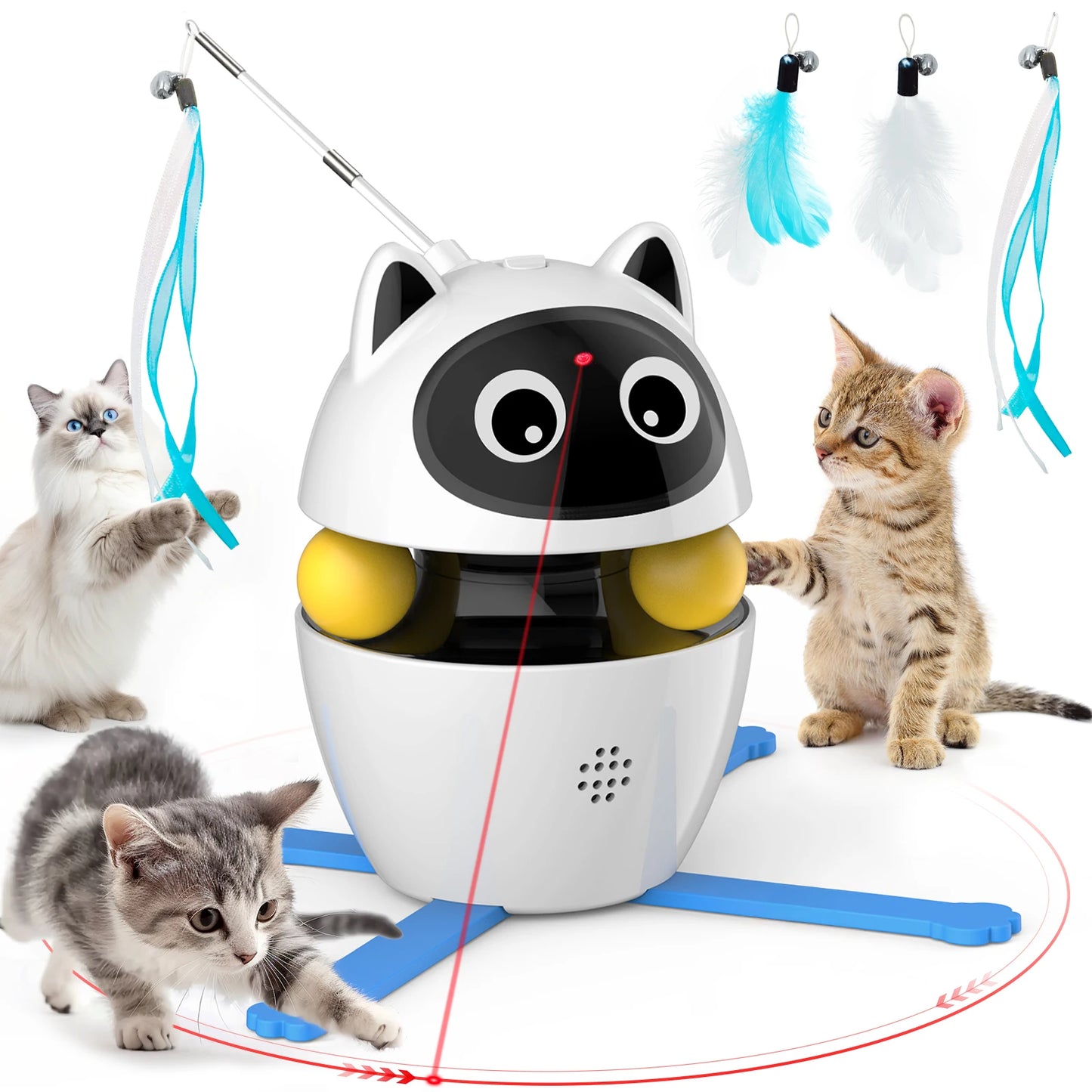 4-in-1 Indoor Electric Interactive Cat Toy with Ball, Feather, and Automatic Laser Chaser - USB Rechargeable