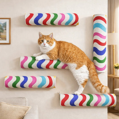 Wall-Mounted Self-Adhesive Cat Scratching Post - Durable Space-Saving Cylinder Design for Pet Furniture and Toys