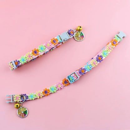 Adjustable Colorful Pet Collar with Bell and Cartoon Footprint Design for Dogs and Kittens