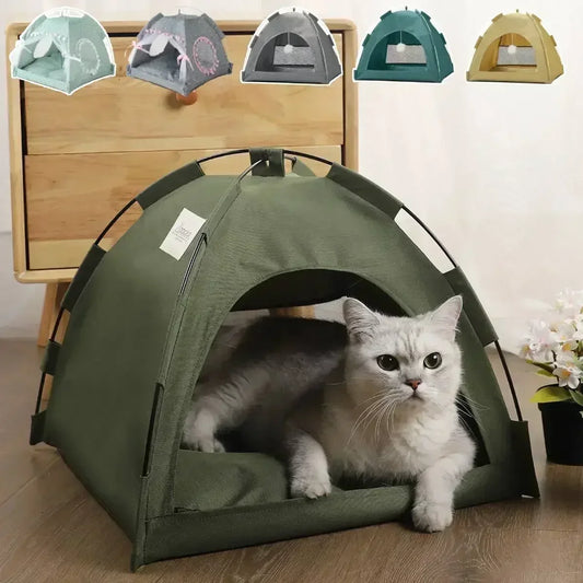 Removable Canvas Pet Tent Bed - Semi-Enclosed Cat House and Dog Cave for Stylish Room Decor