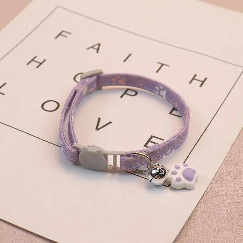 Adjustable Colorful Pet Collar with Bell and Cartoon Footprint Design for Dogs and Kittens