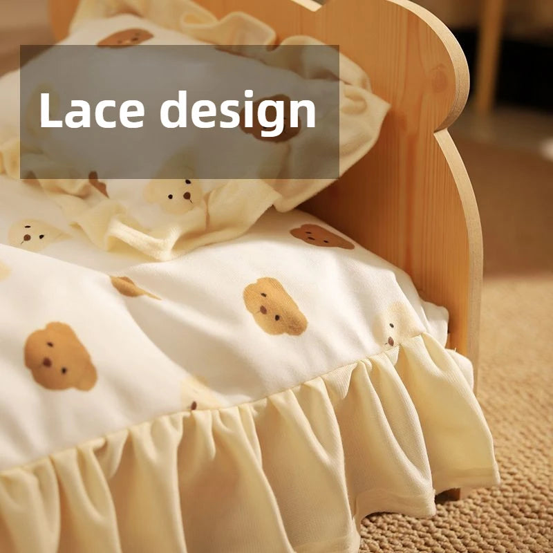 Elegant Wooden Cat Bed - Removable and Washable, Four-Season Design for Cozy Resting