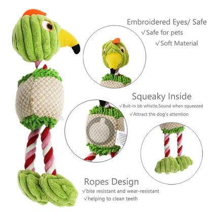 Interactive Plush Dog Toys - Bird Shaped Squeaky Chew Ropes for Small and Large Pets