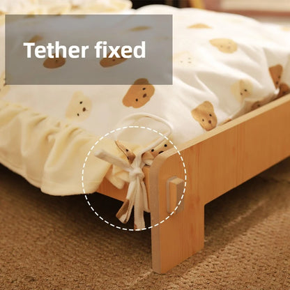 Elegant Wooden Cat Bed - Removable and Washable, Four-Season Design for Cozy Resting