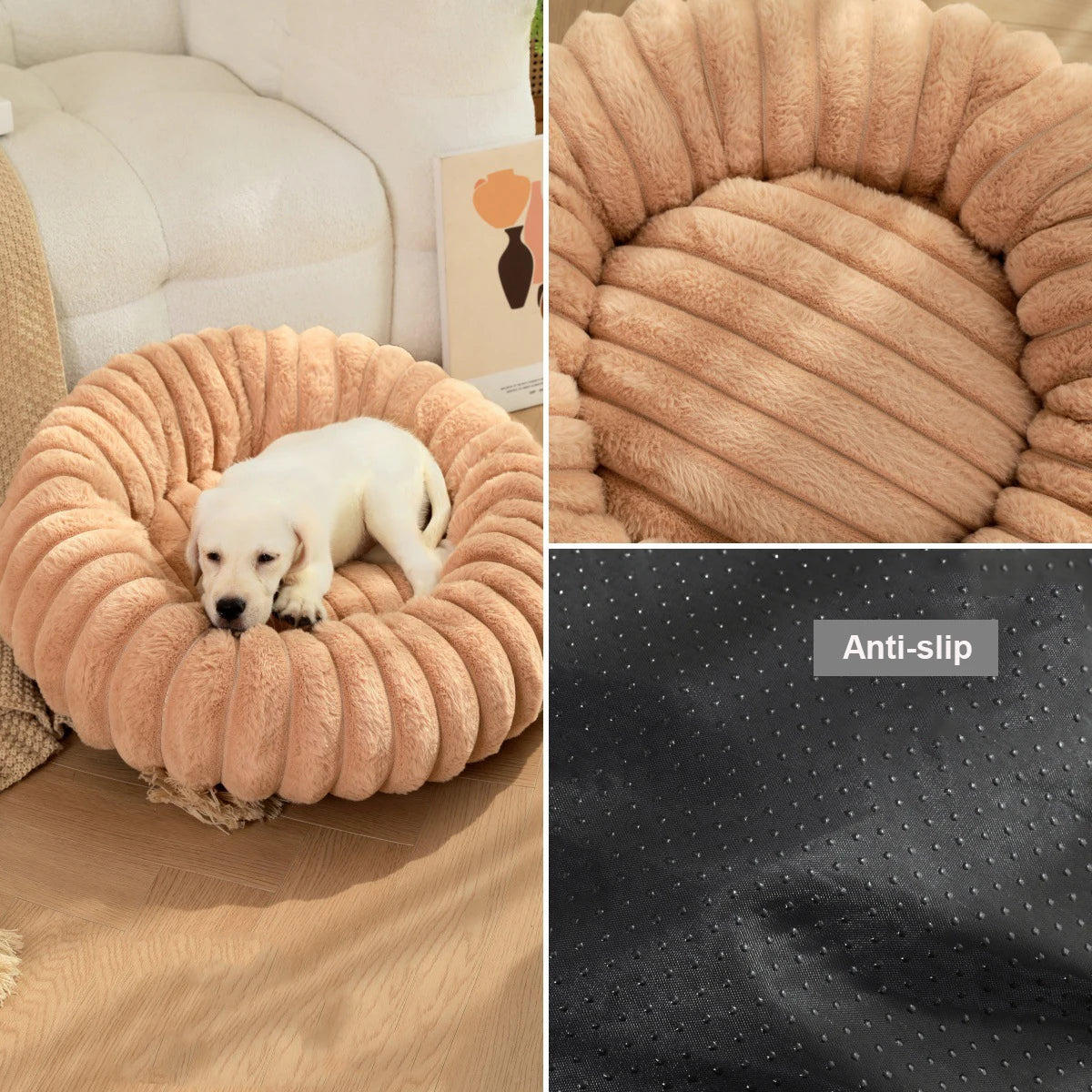 Large Round Pet Bed for Dogs and Cats, All-Season Washable Sofa Bed with Winter Warmth