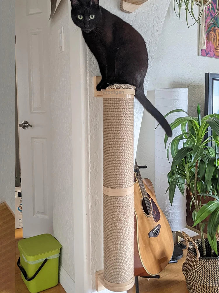 Wall-Mounted Cat Scratching Post with Wood Construction - Indoor Cat Scratcher Tower and Accessories