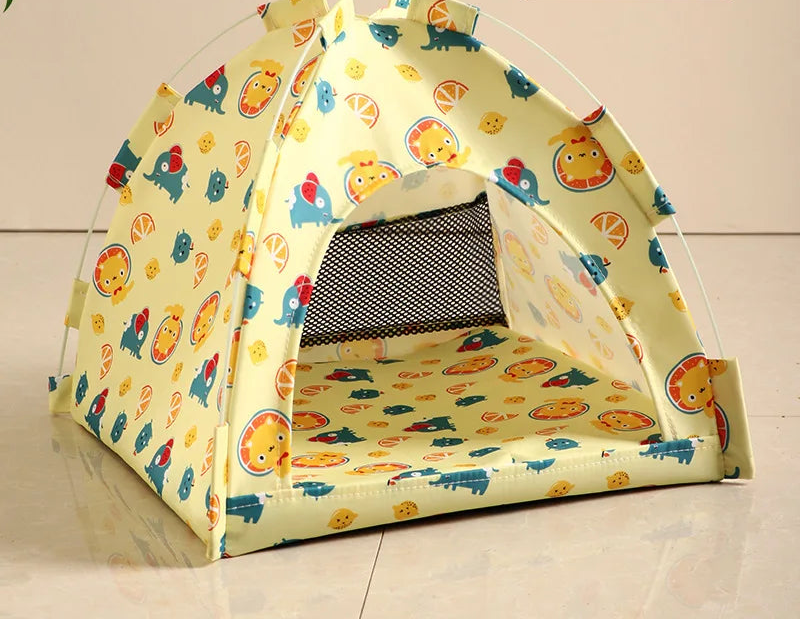 Removable Canvas Pet Tent Bed - Semi-Enclosed Cat House and Dog Cave for Stylish Room Decor