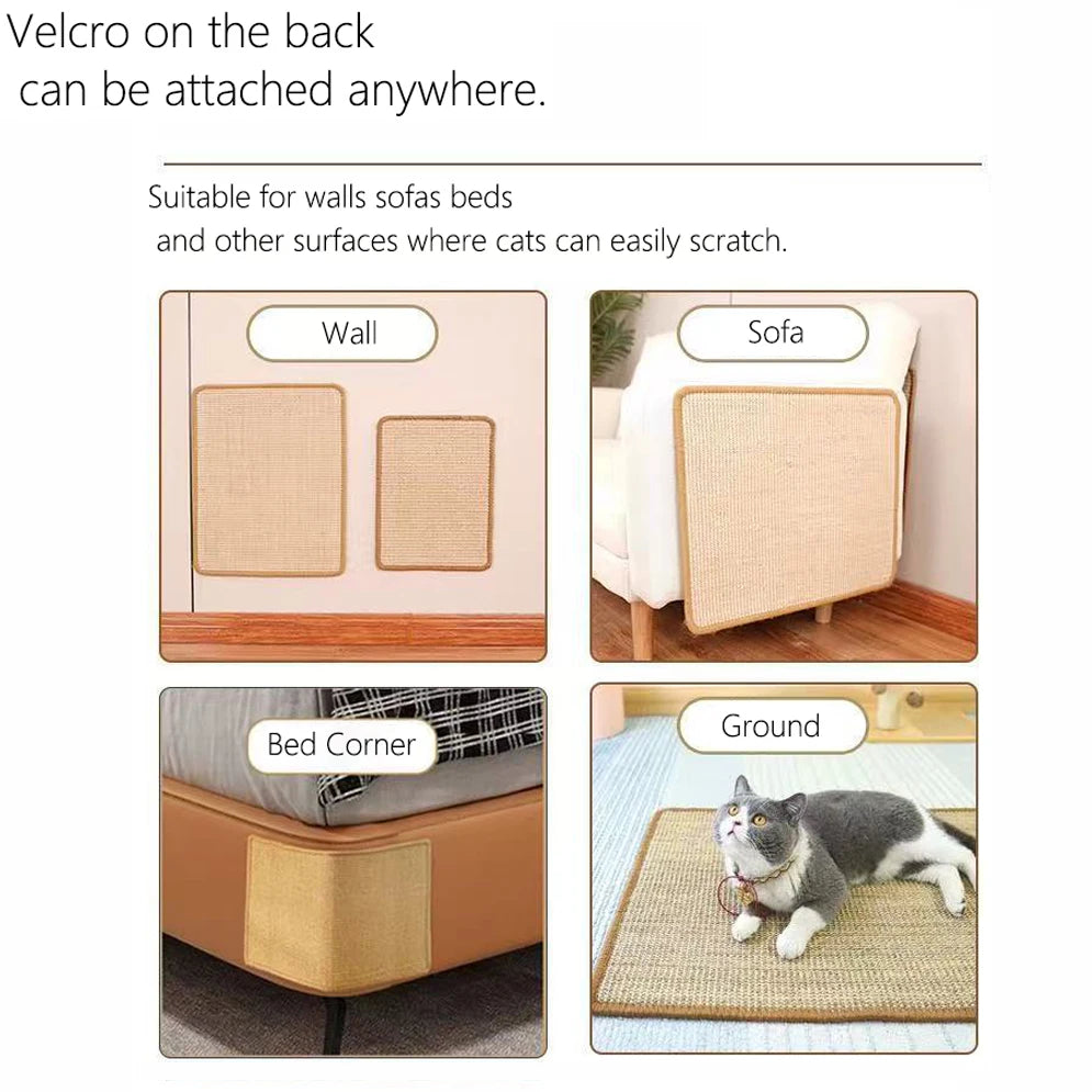 Sisal Cat Scratching Mat and Board - Non-Shedding Wall Sticker, Cat Toy, and Sofa Protector