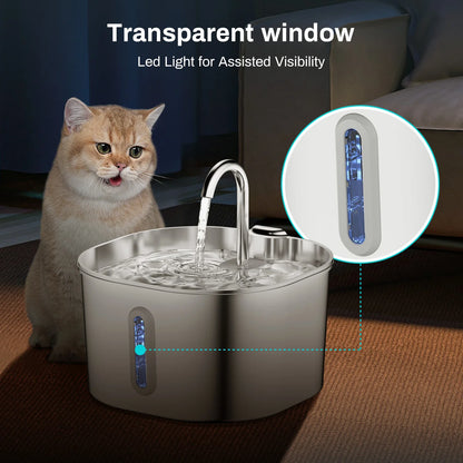 Automatic Water Fountain Square Stainless Steel Pet Fountain with window