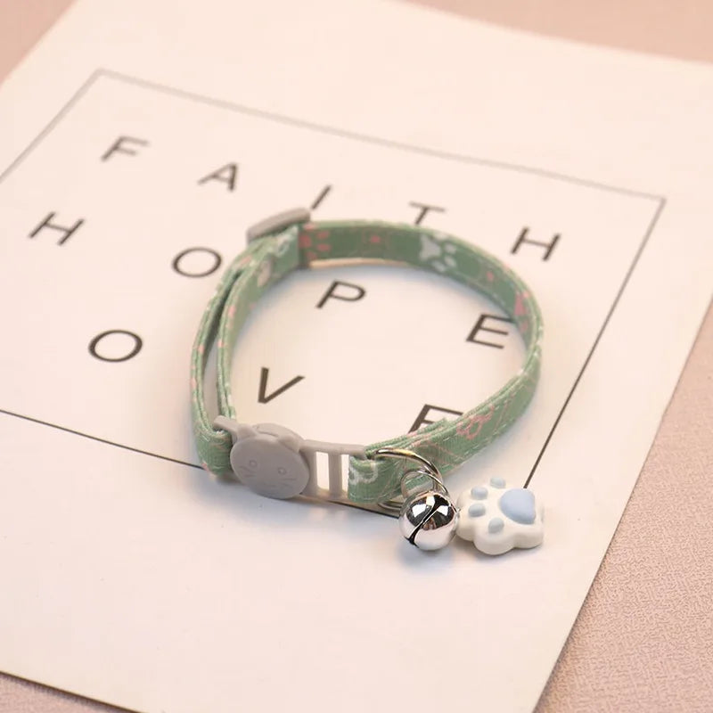 Adjustable Colorful Pet Collar with Bell and Cartoon Footprint Design for Dogs and Kittens