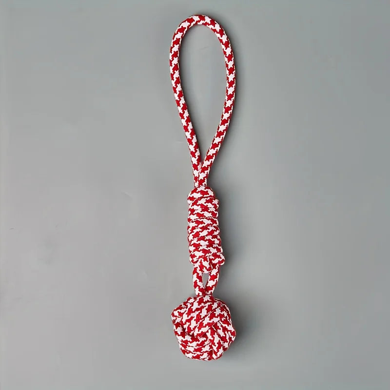 Heavy-Duty Tow Rope Toy for Large Dog Breeds - Thick Woven Rope Ball with Red Striped Fabric