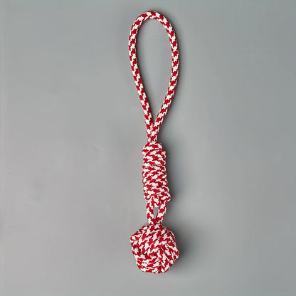 Heavy-Duty Tow Rope Toy for Large Dog Breeds - Thick Woven Rope Ball with Red Striped Fabric