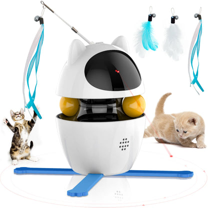 4-in-1 Indoor Electric Interactive Cat Toy with Ball, Feather, and Automatic Laser Chaser - USB Rechargeable