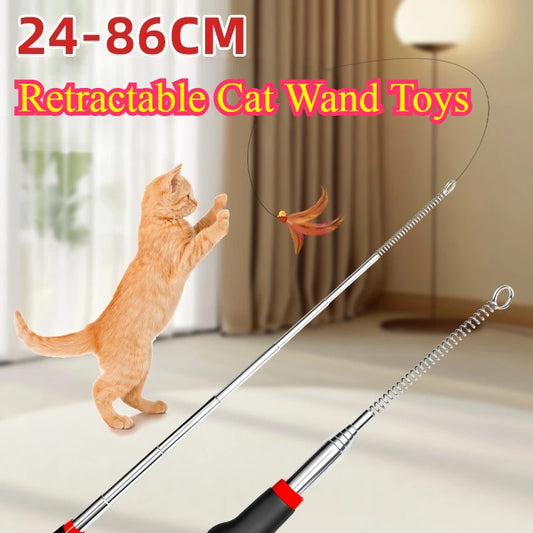 Interactive Retractable Cat Toy Wand for Indoor Play and Exercise (Replacement Not Included)
