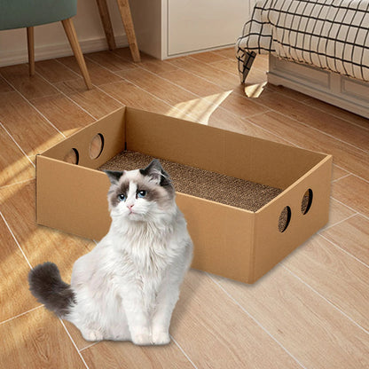 Large Cat Scratching Box - Corrugated Cardboard House and Scratcher Pad for Claw Maintenance and Furniture Protection