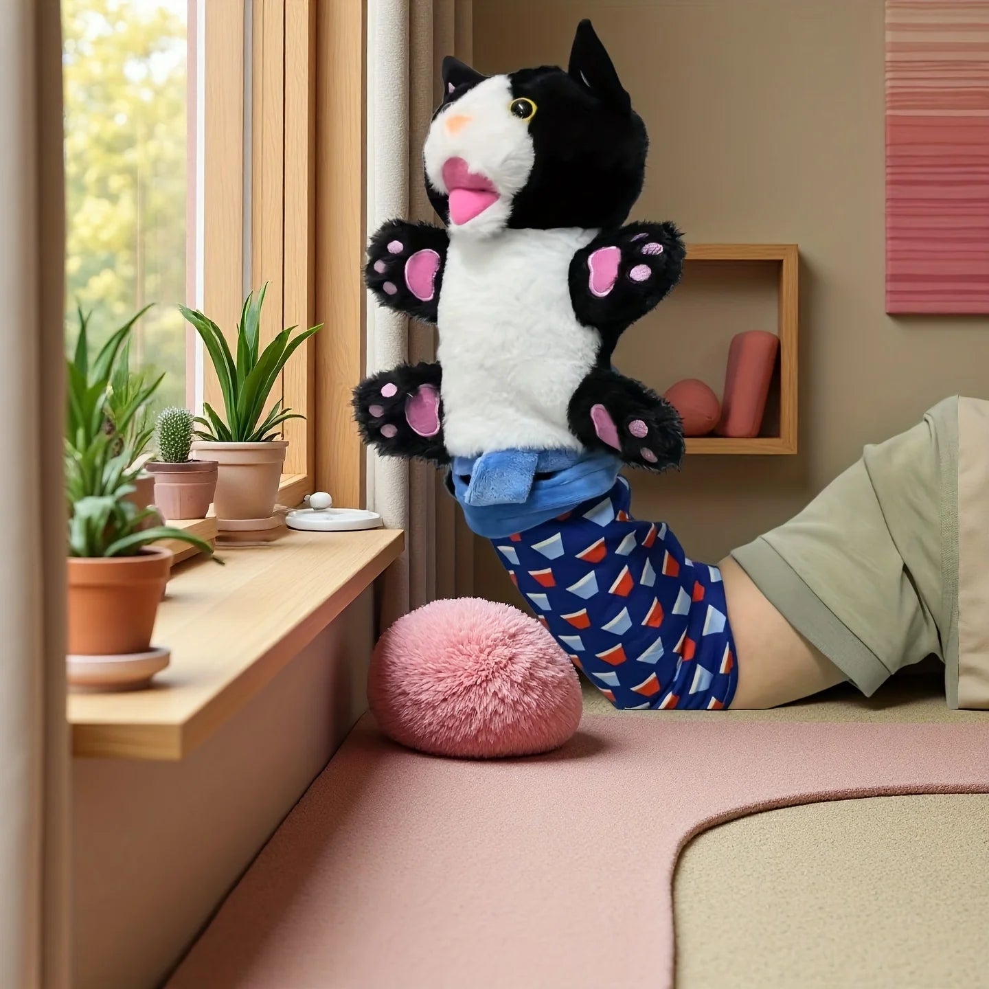 Interactive Cat Wrestling Puppet Toy - Durable Plush Hand Puppet with Sturdy Filling for Safe Play, Featuring Soft and Charming Design