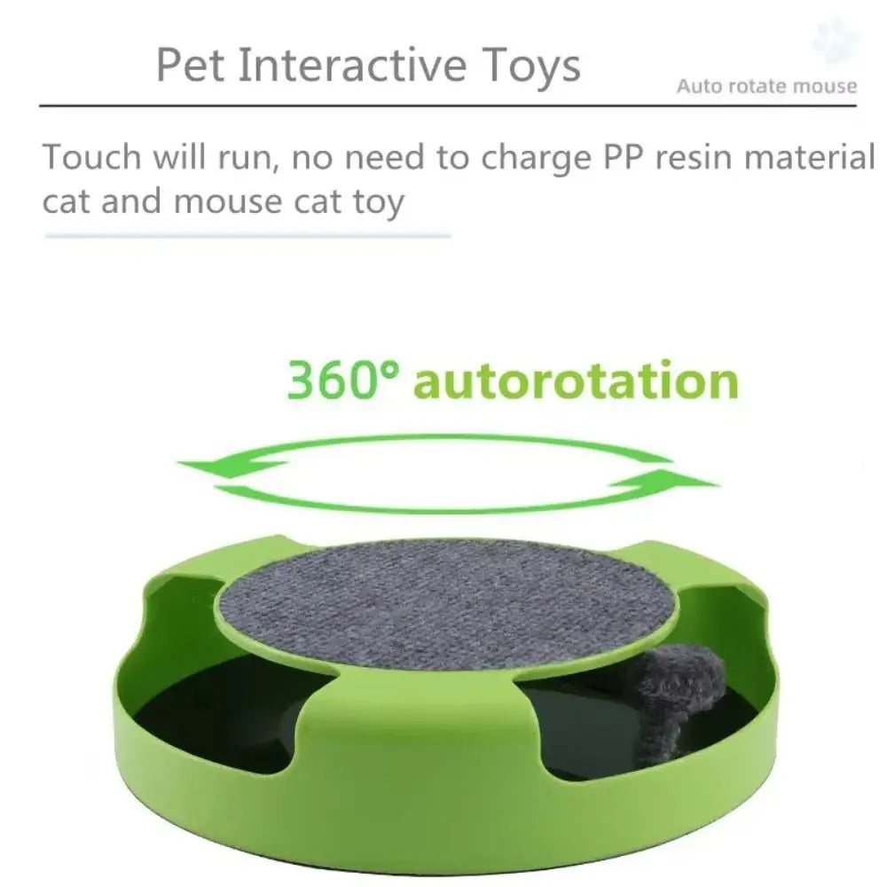 Interactive Cat Turntable Mouse Toy with Scratching Board and Rotating Teaser for Kittens