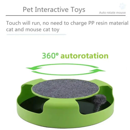 Interactive Cat Turntable Mouse Toy with Scratching Board and Rotating Teaser for Kittens