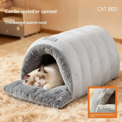 Premium Semi-Enclosed Cat Bed - Washable Warm Cave House with Non-Slip Waterproof Base for Indoor Cats - Anti-Anxiety Design