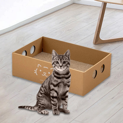 Large Cat Scratching Box - Corrugated Cardboard House and Scratcher Pad for Claw Maintenance and Furniture Protection