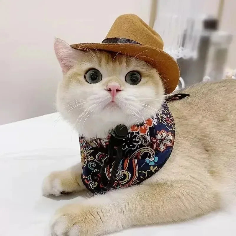 Western Cowboy Hat for Pets - Stylish Halloween Outdoor Cap for Dogs and Cats, Retro Photo Prop and Decorative Accessory