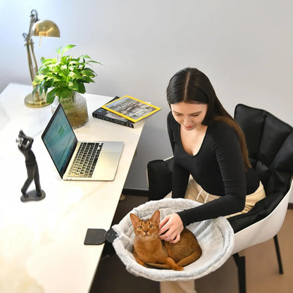 Large Cat Desk Bed with Steel Frame, 15-Inch Perch and Ultra-Soft Fabric, Supports Up to 50 lbs