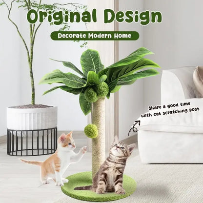 Indoor Cat Scratching Post with Sisal Rope and Leaf Design for Kittens and Cats